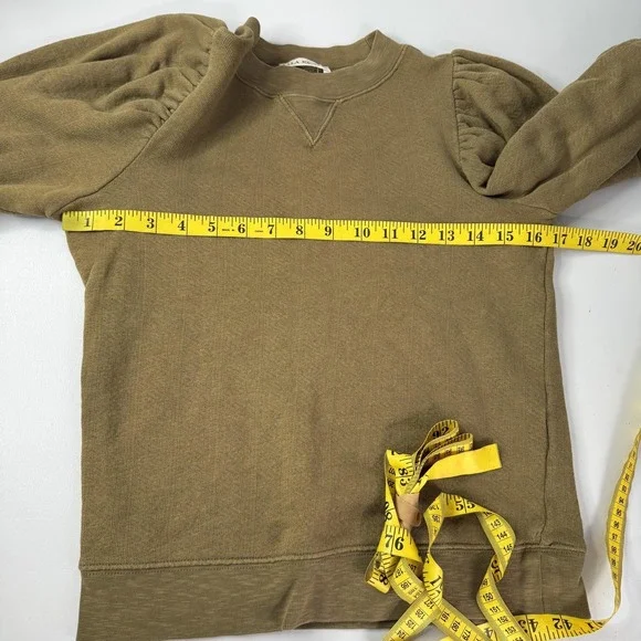 Ulla Johnson Sweatshirt Womens XS Green Puff Sleeve Terry Crewneck Pullover - Picture 8 of 11